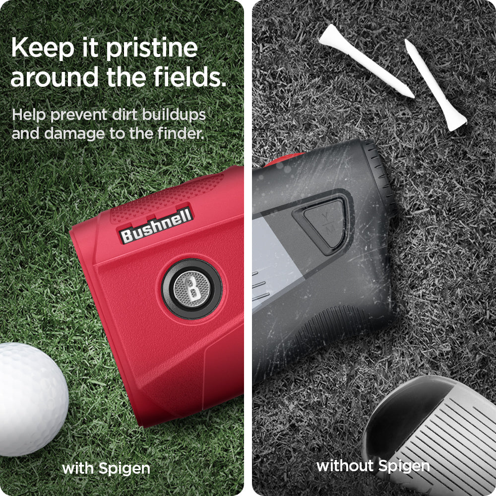 ACS07053 - Bushnell Tour V6 Rangefinder Case in red showing the preventing dirt buildups and damage to the finder