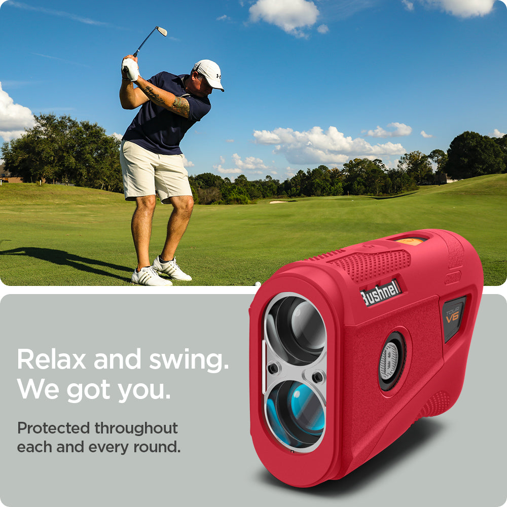 ACS07053 - Bushnell Tour V6 Rangefinder Case in red showing the protection throughout each every round