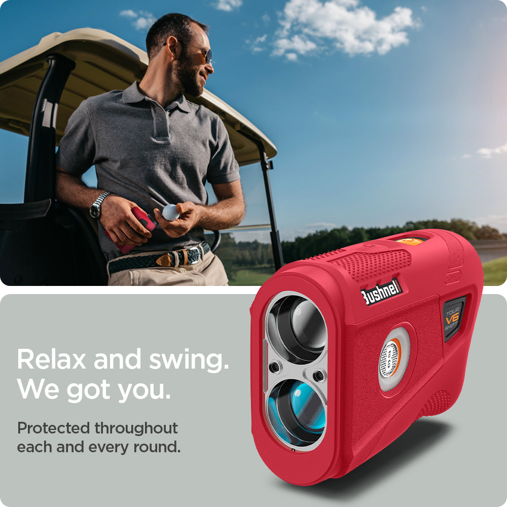 ACS07051 - Bushnell Tour V6 Shift Rangefinder Case in red showing the protection throughout each every round