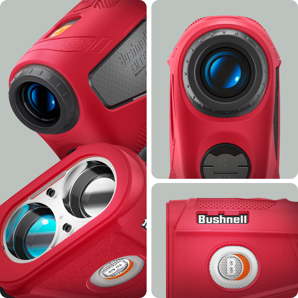 ACS07051 - Bushnell Tour V6 Shift Rangefinder Case in red showing the different angles