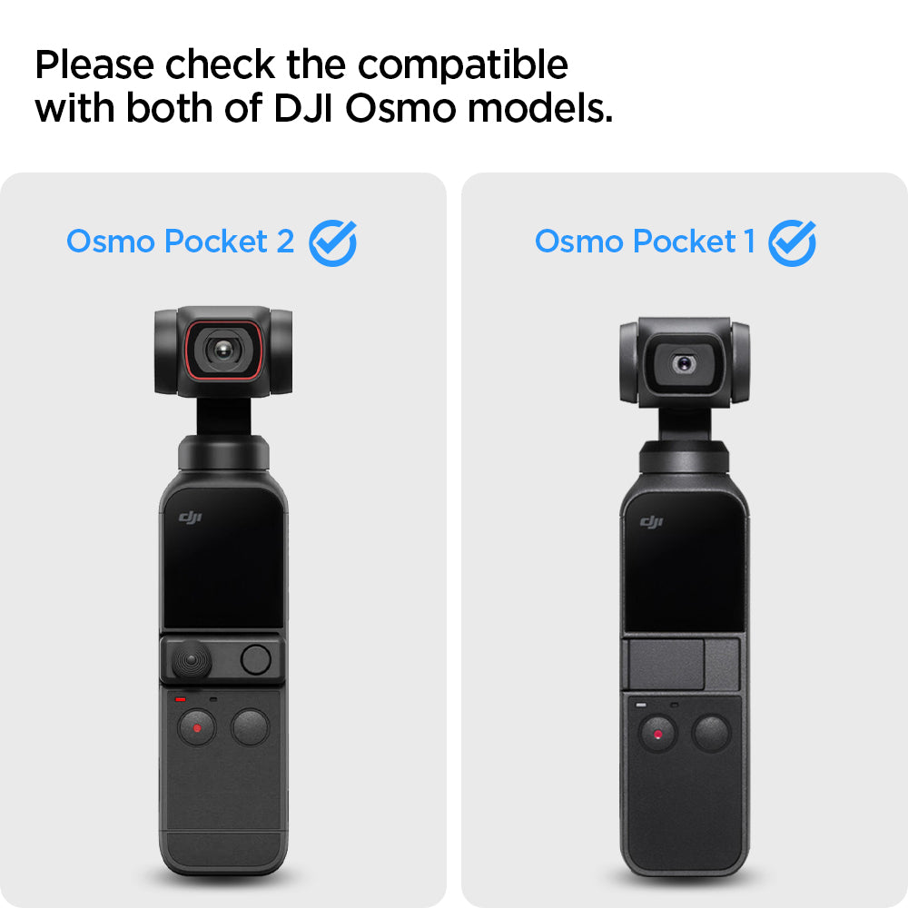 S45GL26141 - DJI Osmo Pocket Screen Protector EZ FIT GLAS.tR showing the compatibility with both of DJI Osmo models, Osmo Pocket 2 and Osmo Pocket 1