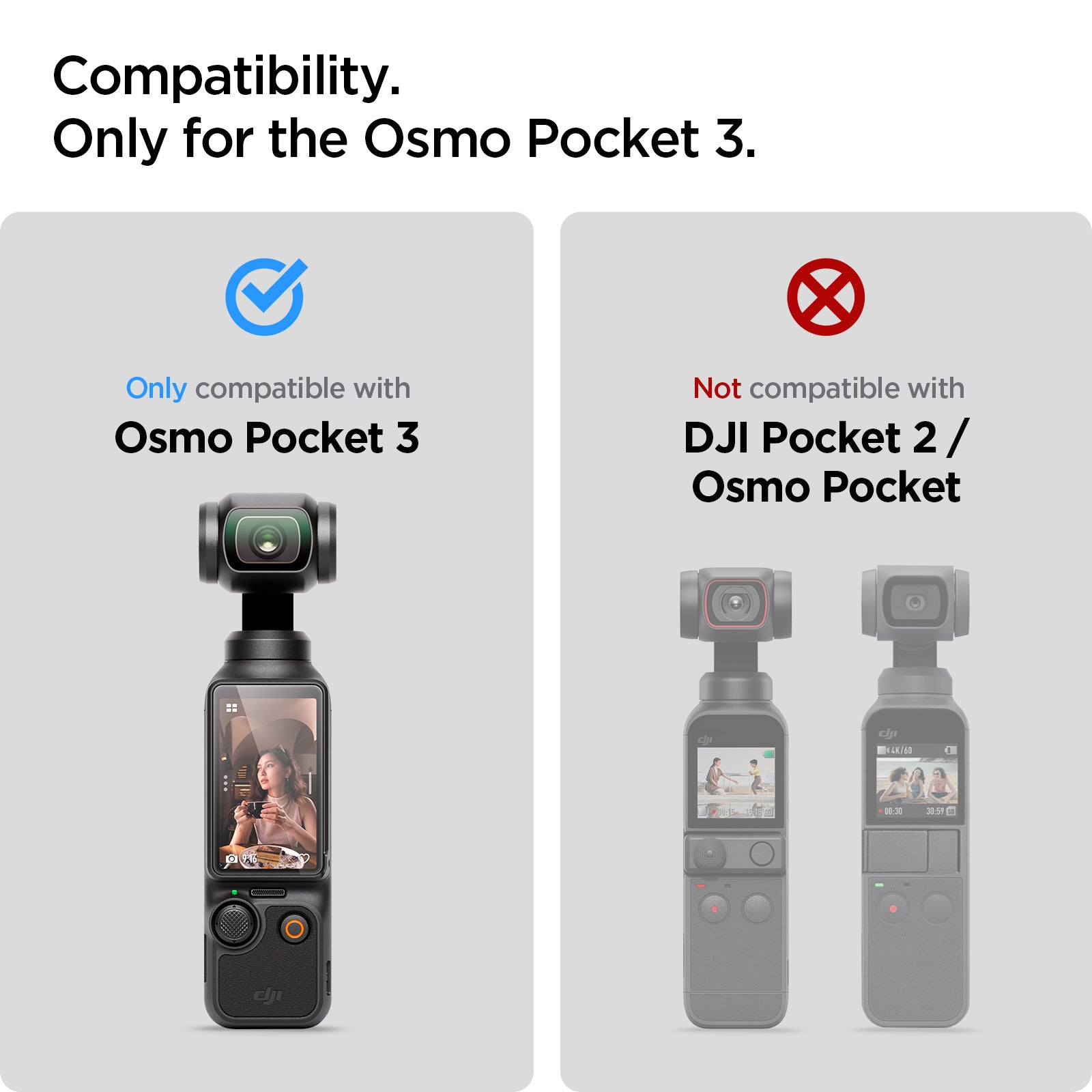 AGL07481 - DJI Osmo Pocket 3 Glas.tR SLIM in Clear showing the compatibility, only for the Osmo pocket 3, not compatible with DJI pocket 2 / osmo pocket