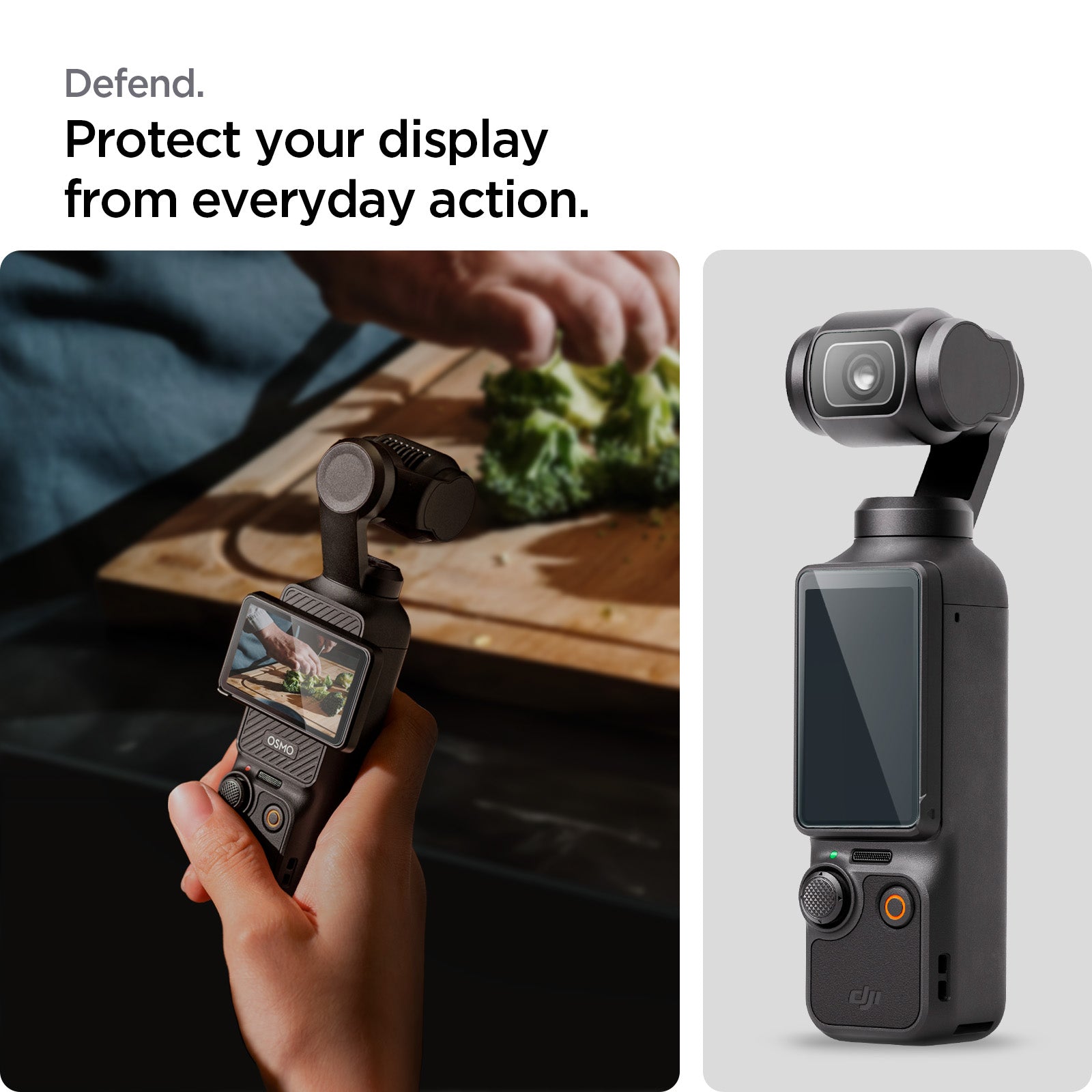 AGL07481 - DJI Osmo Pocket 3 Glas.tR SLIM in Clear showing the protection to your display for everyday action