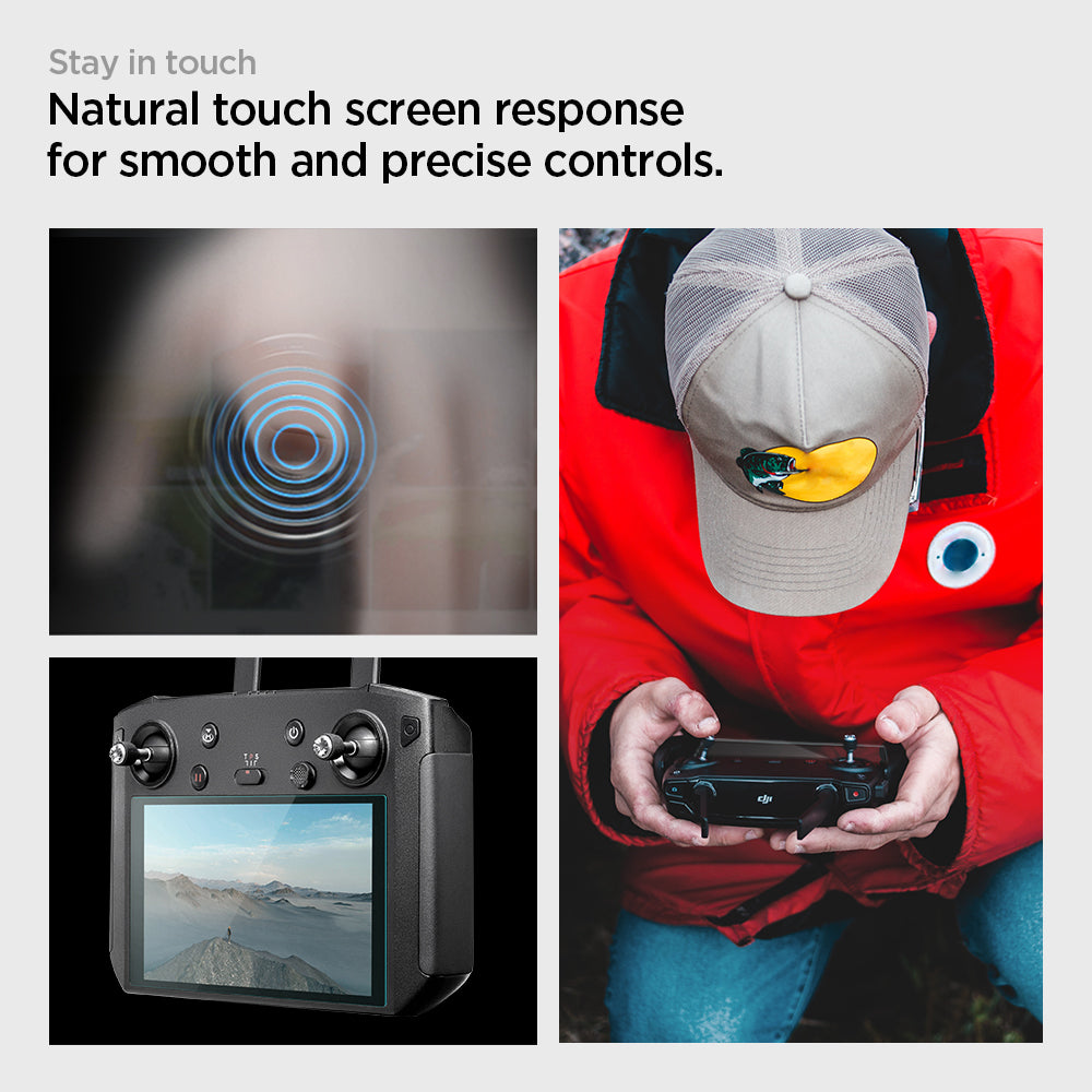 AGL05590 - DJI RC Pro Series Screen Protector EZ FIT GLAS.tR showing the stay in touch, natural touch screen response for smooth and precise controls