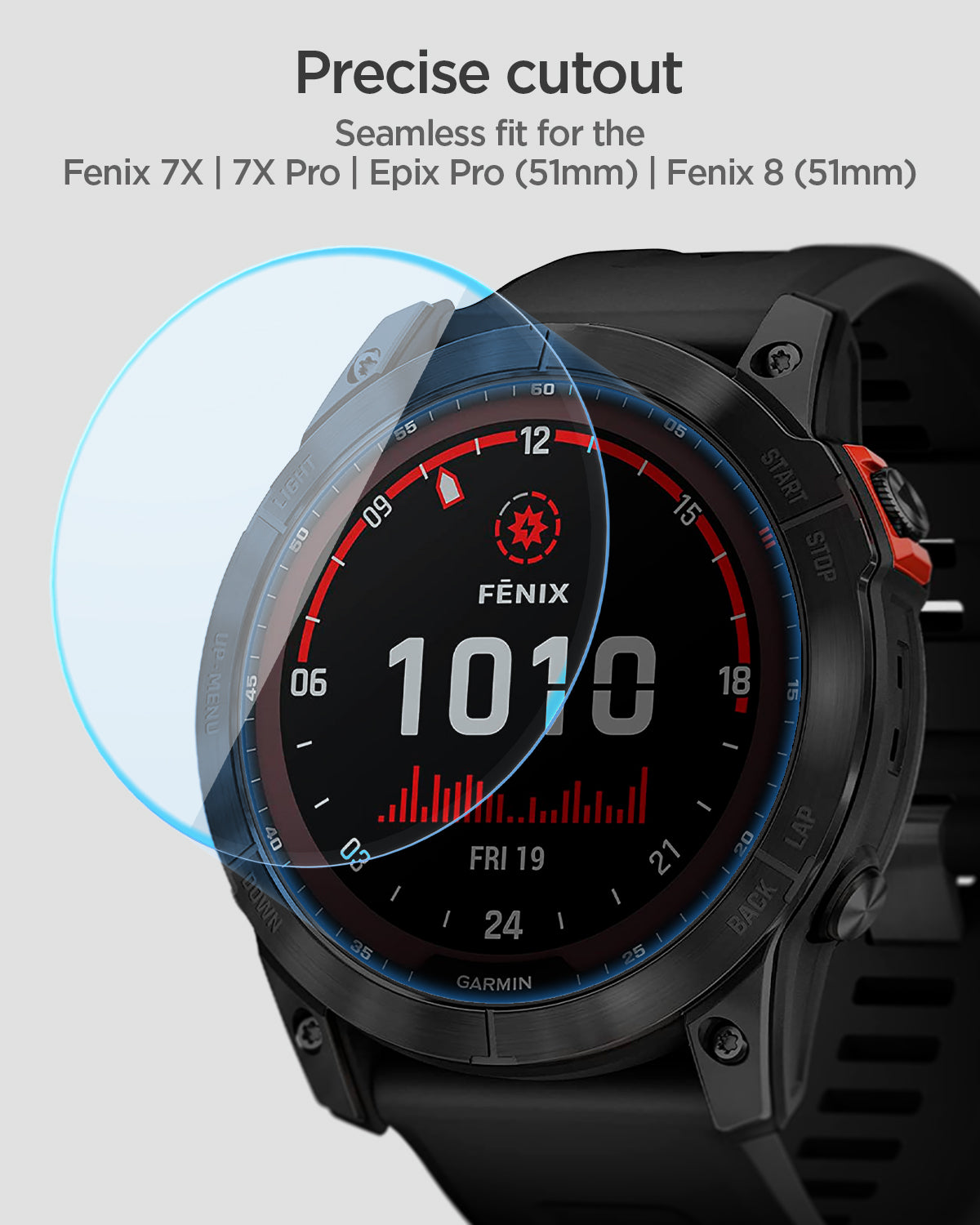 AGL04633 - Garmin Fenix 7x Screen Protector EZ FIT Glas.tR showing the precise cutout, Fenix 7X | 7X Pro | Epix Pro (51mm) | Fenix 8 (51mm)