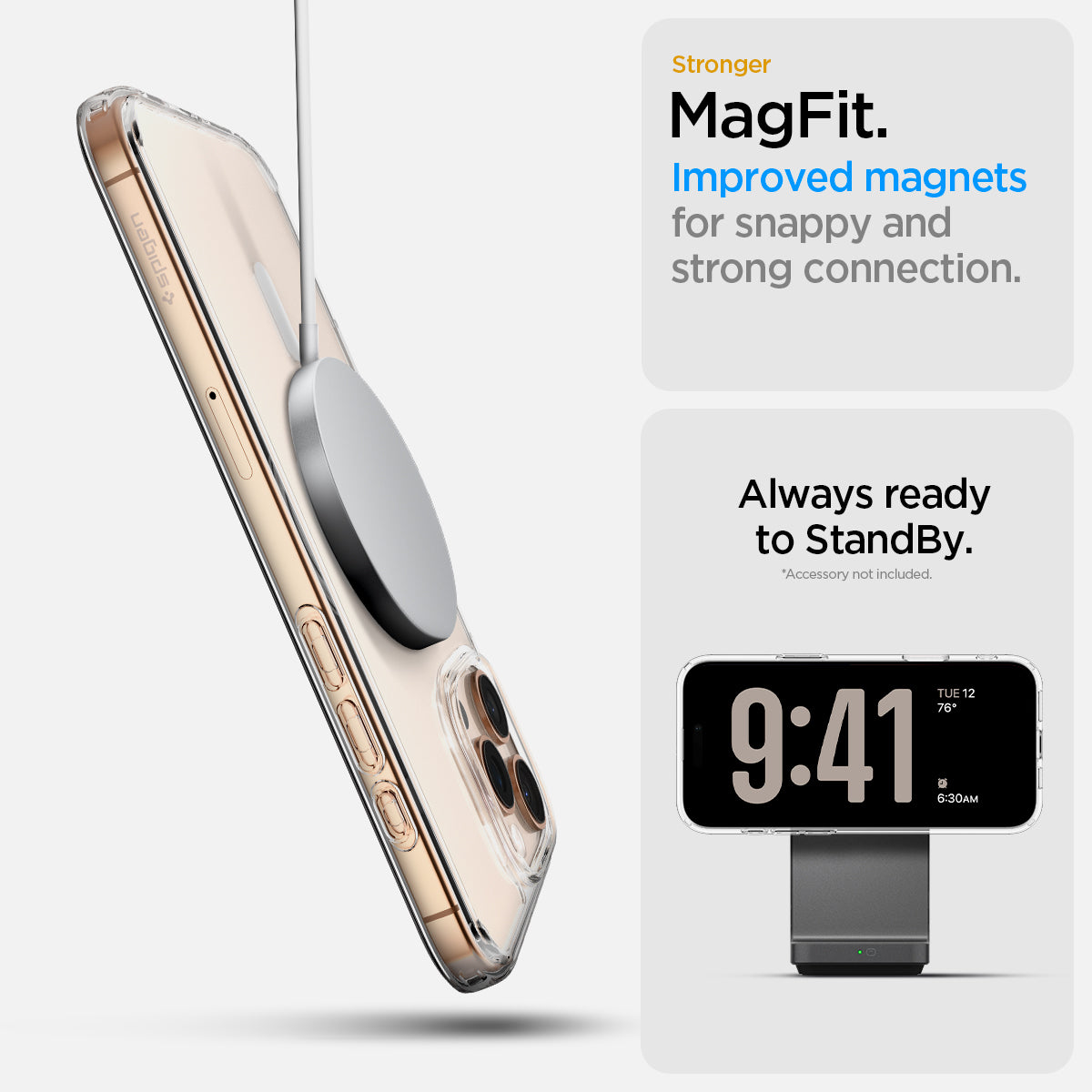 ACS08505 - iPhone 16 Pro Max Case Ultra Hybrid T (MagFit + Camera Control) in White showing the stronger MagFit, improved magnets, for snappy and strong connection, always ready to standby