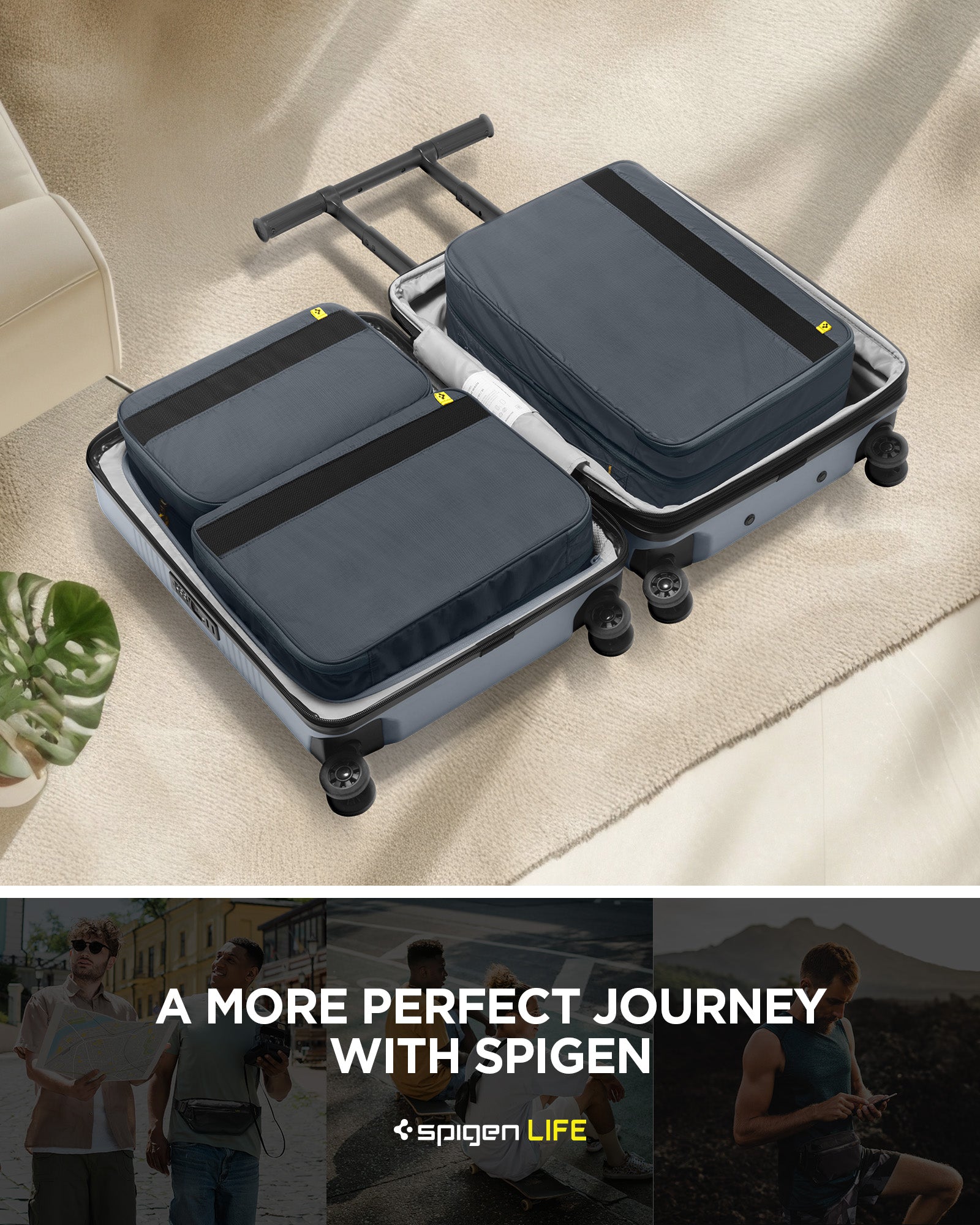 AFA08482 - Travel Packing Cubes KD600 small (2) + XL (1) in Grotto Gray showing a more perfect journey with Spigen