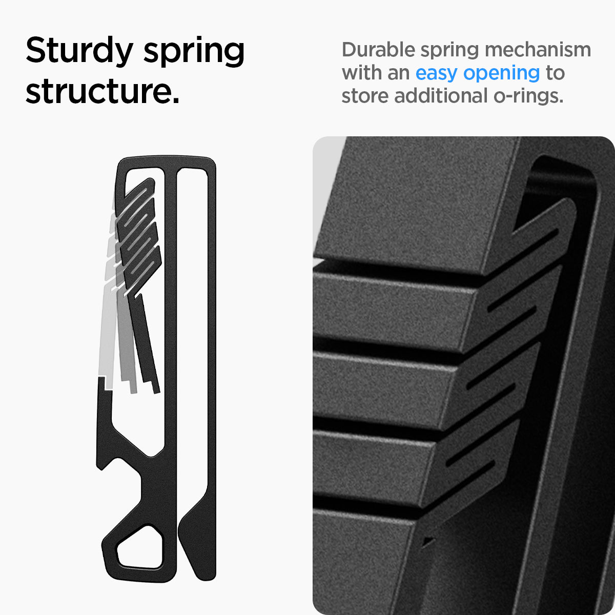 AHP05318 - Key Holder Clip Metal Fit in black showing the sturdy spring structure, durable sprig mechanism with an easy opening to store additional o-rings