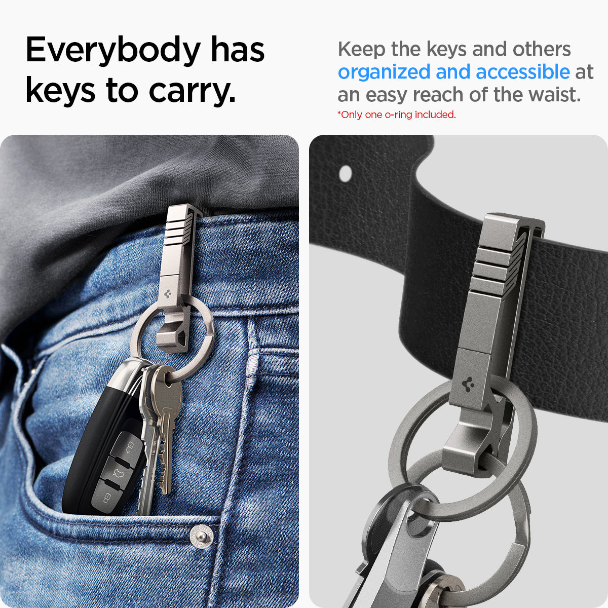 AHP05319 - Key Holder Clip Metal Fit in gunmetal showing the keys and others organized and accessible at an easy reach of the waist