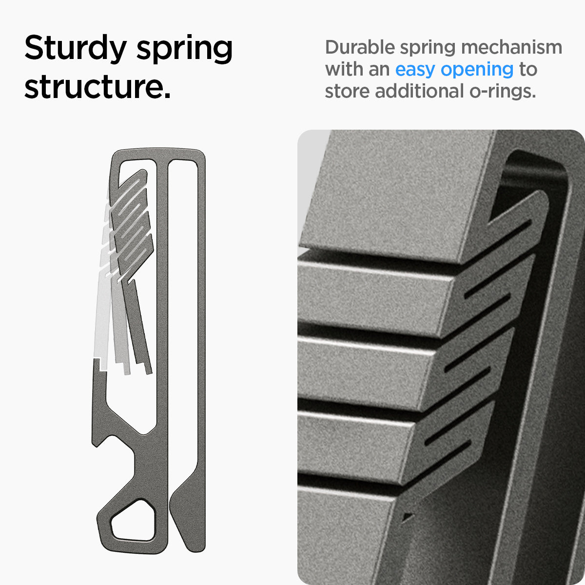 AHP05319 - Key Holder Clip Metal Fit in gunmetal showing the sturdy spring structure, durable sprig mechanism with an easy opening to store additional o-rings