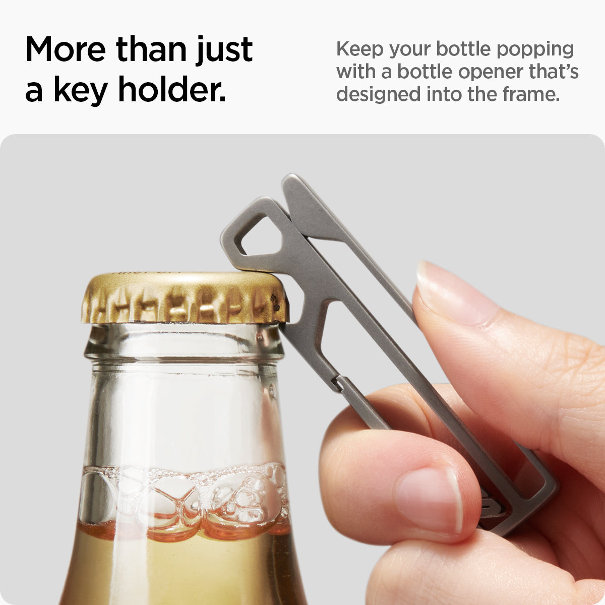 AHP05319 - Key Holder Clip Metal Fit in gunmetal showing more than just a key holder, keep your bottle popping with a bottle opener that's designed into the frame