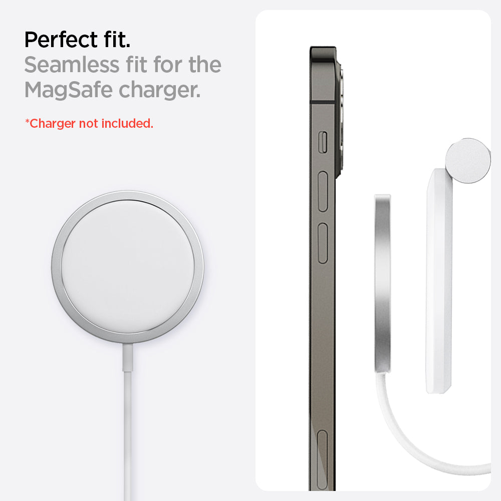 AMP02673 - MagFit Charger Stand (MagFit) in white showing the perfect fit, seamless fit for the magsafe charger