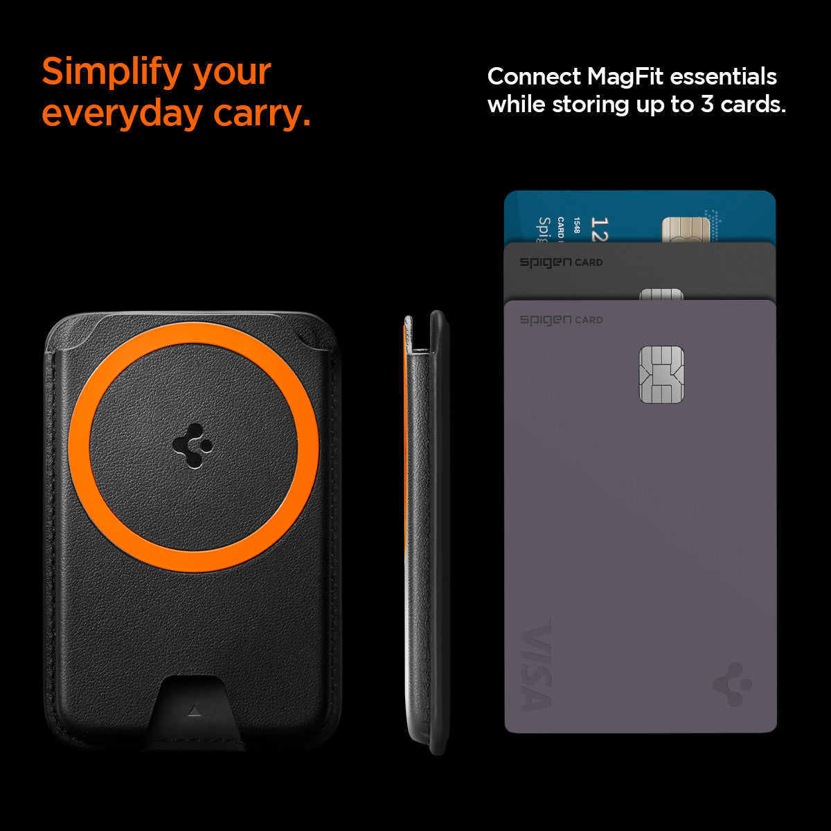 AFA06866 - MagSafe 3 Cards Holder Valentinus (MagFit) in black showing the simplify your everyday carry, connect magfit essentials while storing up to 3 cards