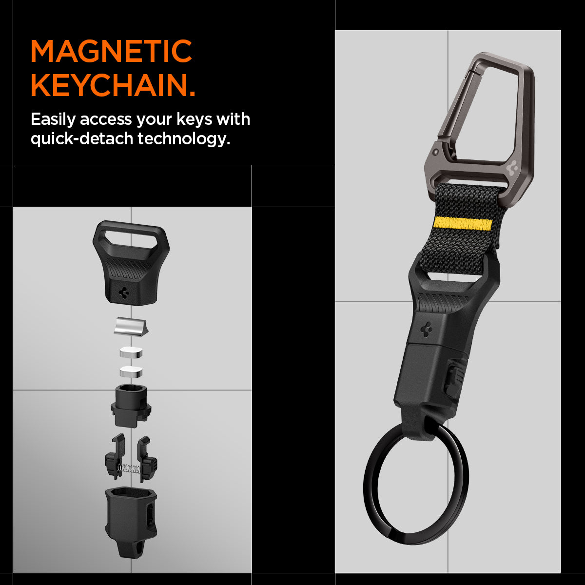 AHP06846 - Carabiner (Magnetic Keychain) in Black showing the magnetic keychain, easily access your keys with quick-detach technology