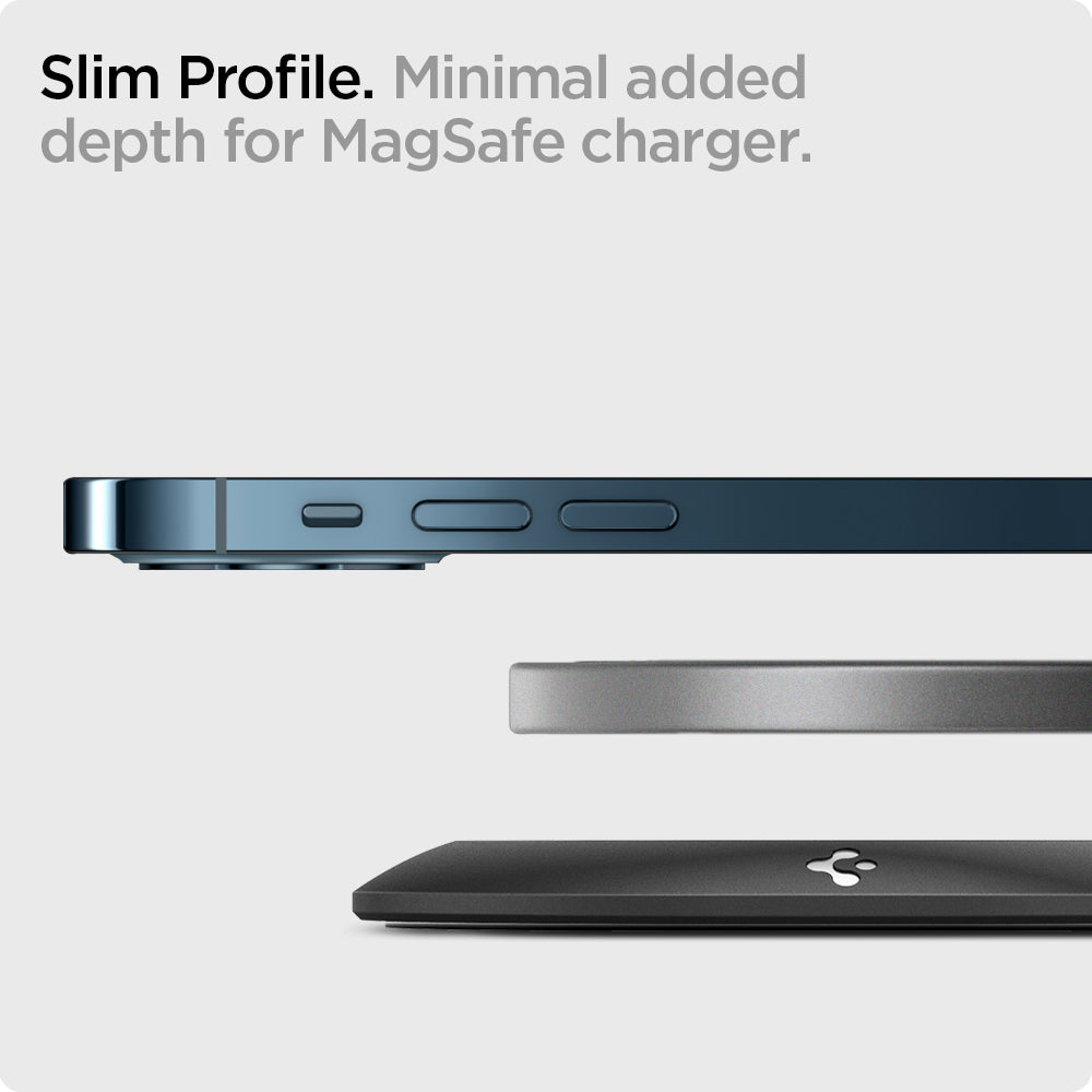 AMP02340 - MagFit in black showing the slim profile, minimal added dedpth for MagSafe charger