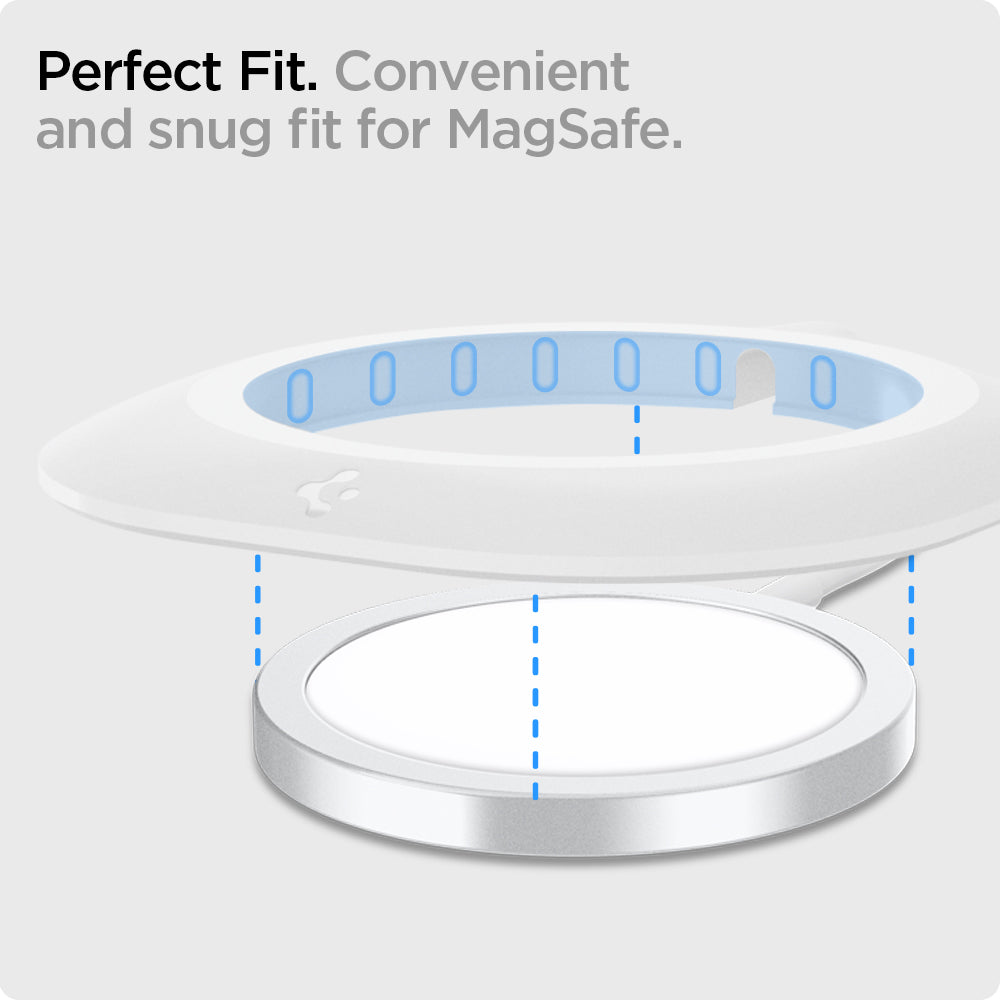 AMP02563 - MagFit in white showing the perfect fit Convenient and snug fit for Magsafe