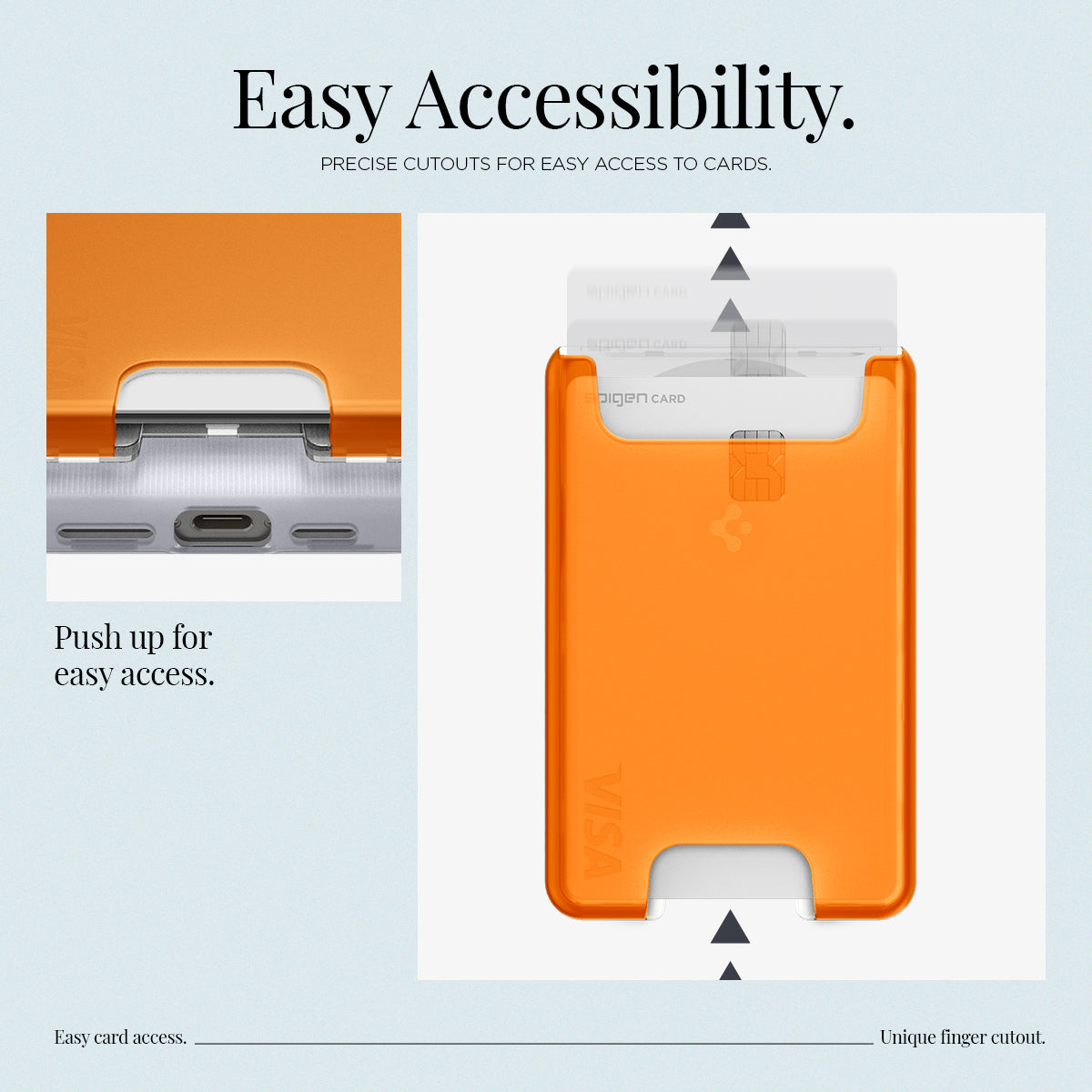 AFA08574 - MagSafe Card Holder Classic C1 (MagFit) in Tangerine showing the easy accessibility, precise cutouts for easy access to cards