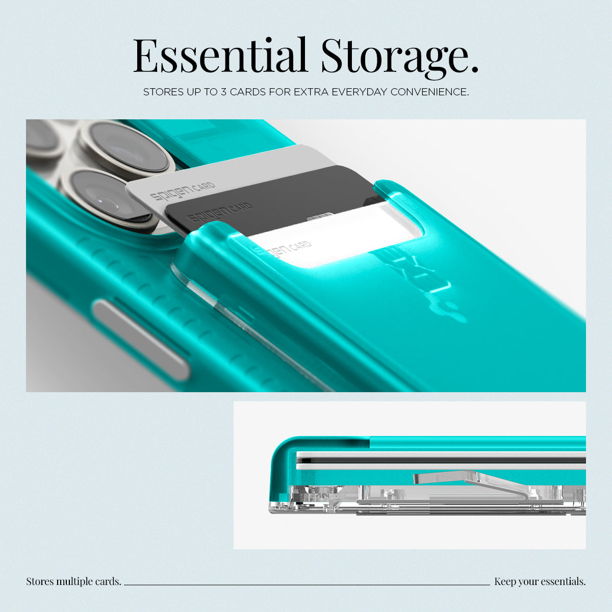 AFA07397 - MagSafe Card Holder Classic C1 (MagFit) in Bondi Blue showing the essential storage, stores up to 3 cards for extra everyday convenience