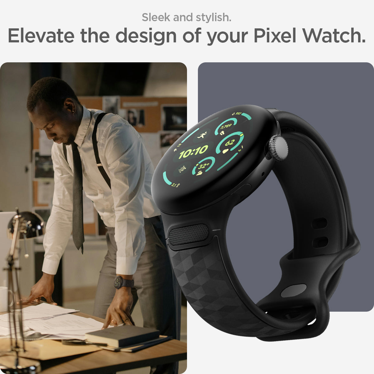 AMP09108 - Pixel Watch 3 (45mm) Case Parallax in Matte Black showing the sleek and stylish, elevate the design of your Pixel Watch