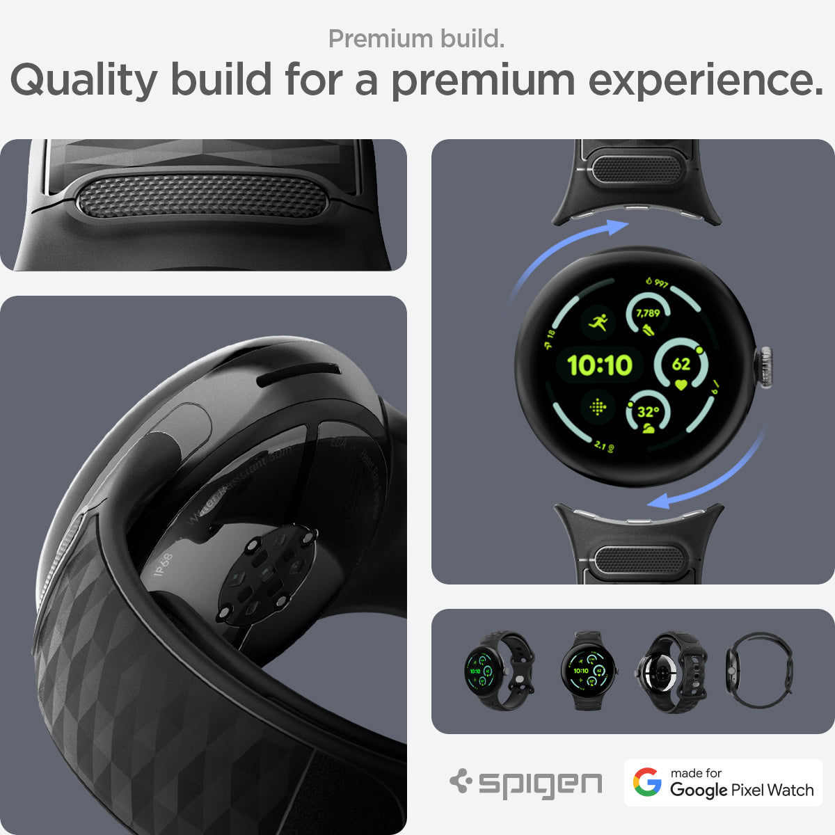 AMP09108 - Pixel Watch 3 (45mm) Case Parallax in Matte Black showing the premium build, quality build for a premium experience