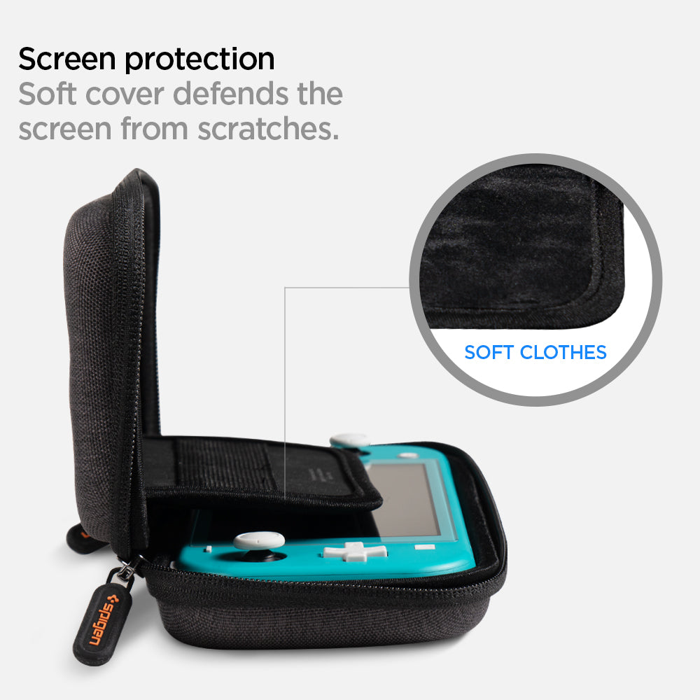 AFA00865 - Nintendo Switch Lite Case Klasden Pouch showing the screen protection. Soft cover defends the screen from scratches