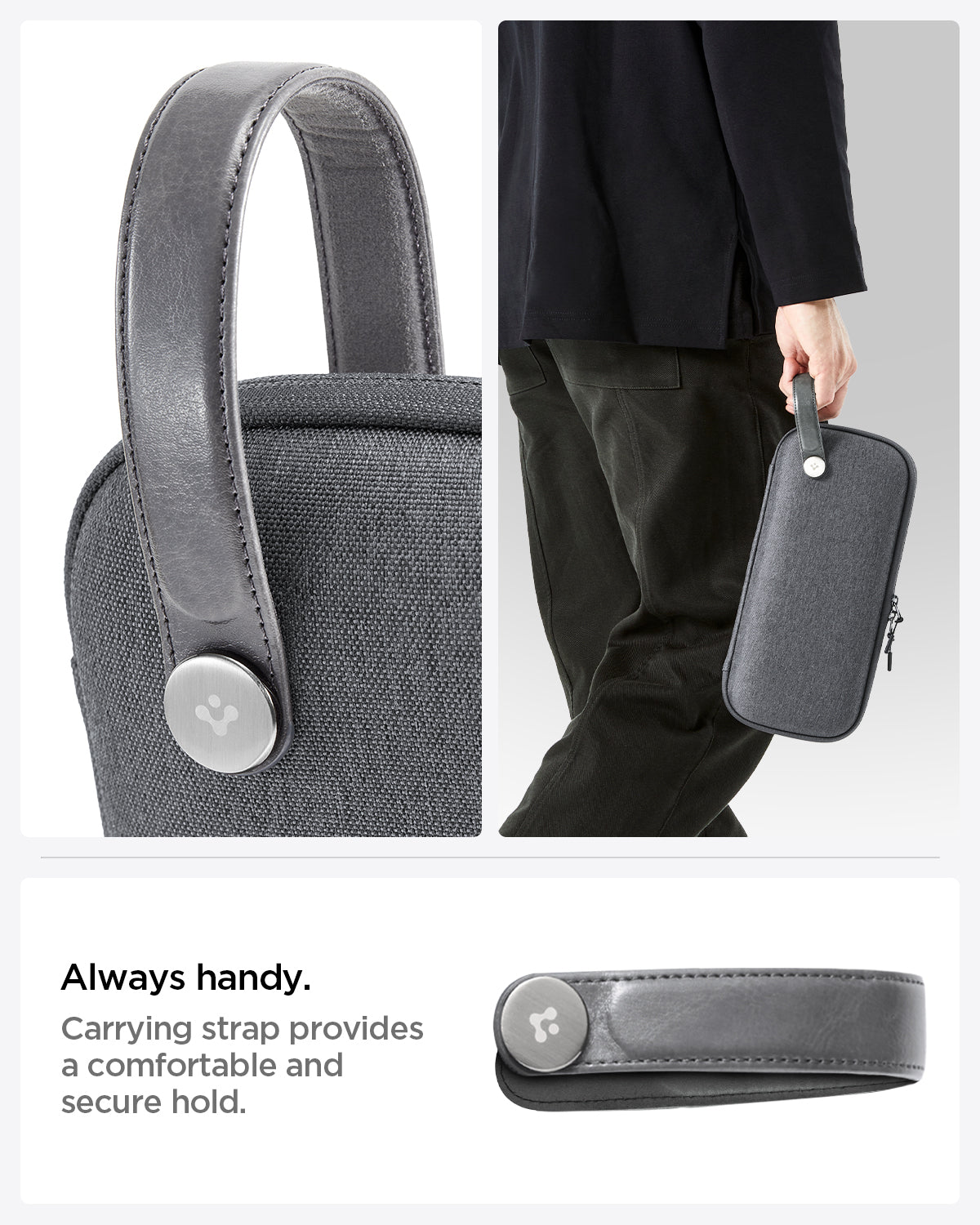 AGP09077 - Nintendo Switch 2 Klasden Pouch in Charcoal Gray showing the carrying strap provides a comfortable and secure hold