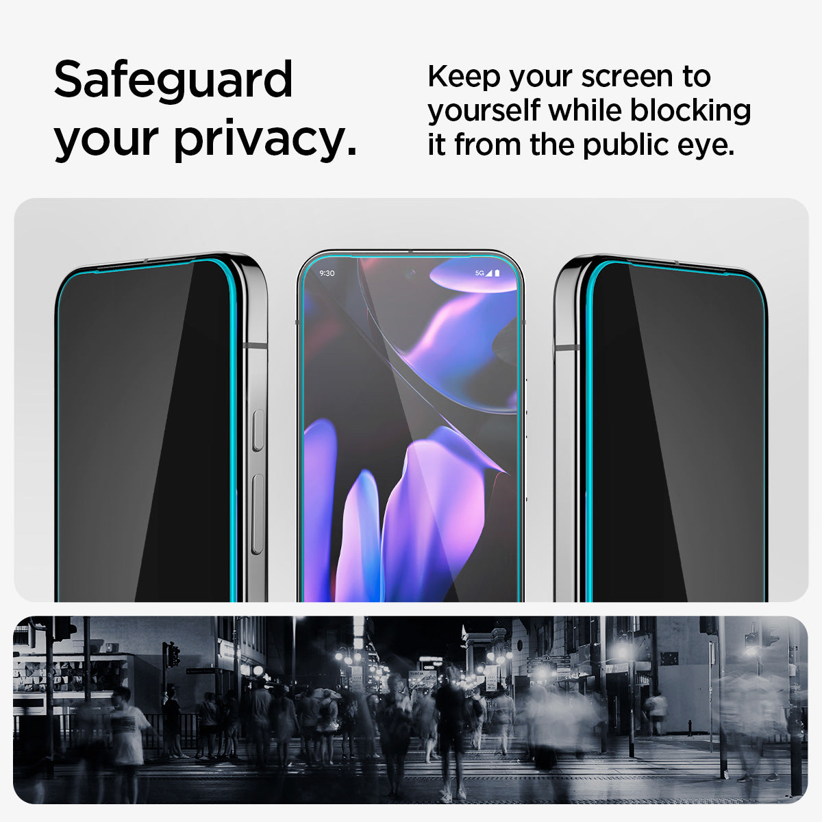 AGL09312 - Pixel 9 Pro GLAS.tR EZ Fit Privacy in Privacy showing the 
privacy safety. Keep your screen to yourself while blocking it from the public eye