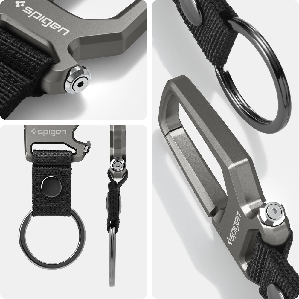 AHP01869 - Carabiner + Keyring in gunmetal showing the different angles