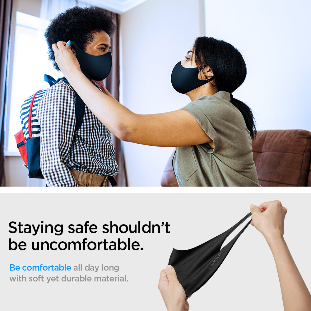 AHP01876 - Air Mask in black showing the staying safe shouldn't be uncomfortable, be comfortable all day long with soft yet durable material