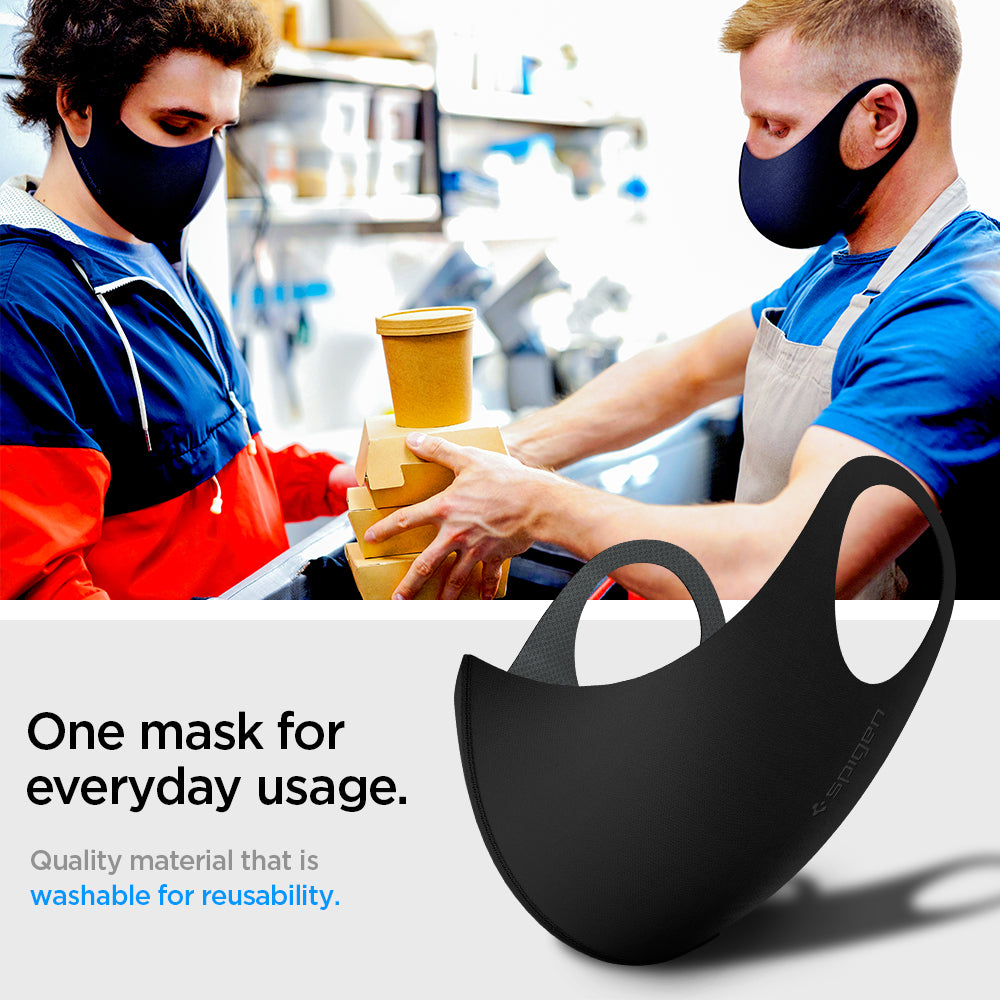 AHP01876 - Air Mask in black showing the one mask for everyday usage, quality material that is washable for reusability