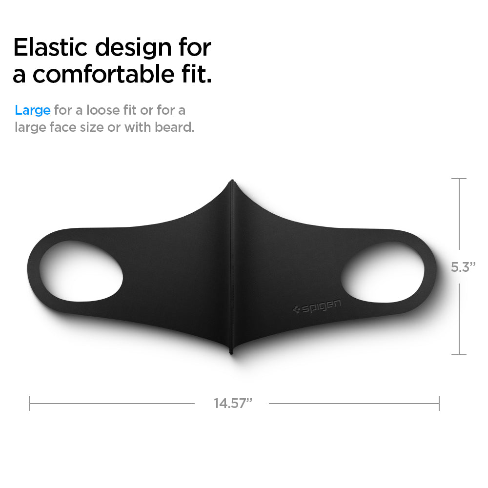 AHP01876 - Air Mask in black showing the elastic design for a comfortable fit, large for a loose fit or for a large face size or with beard L(5.3") x W(14.57")