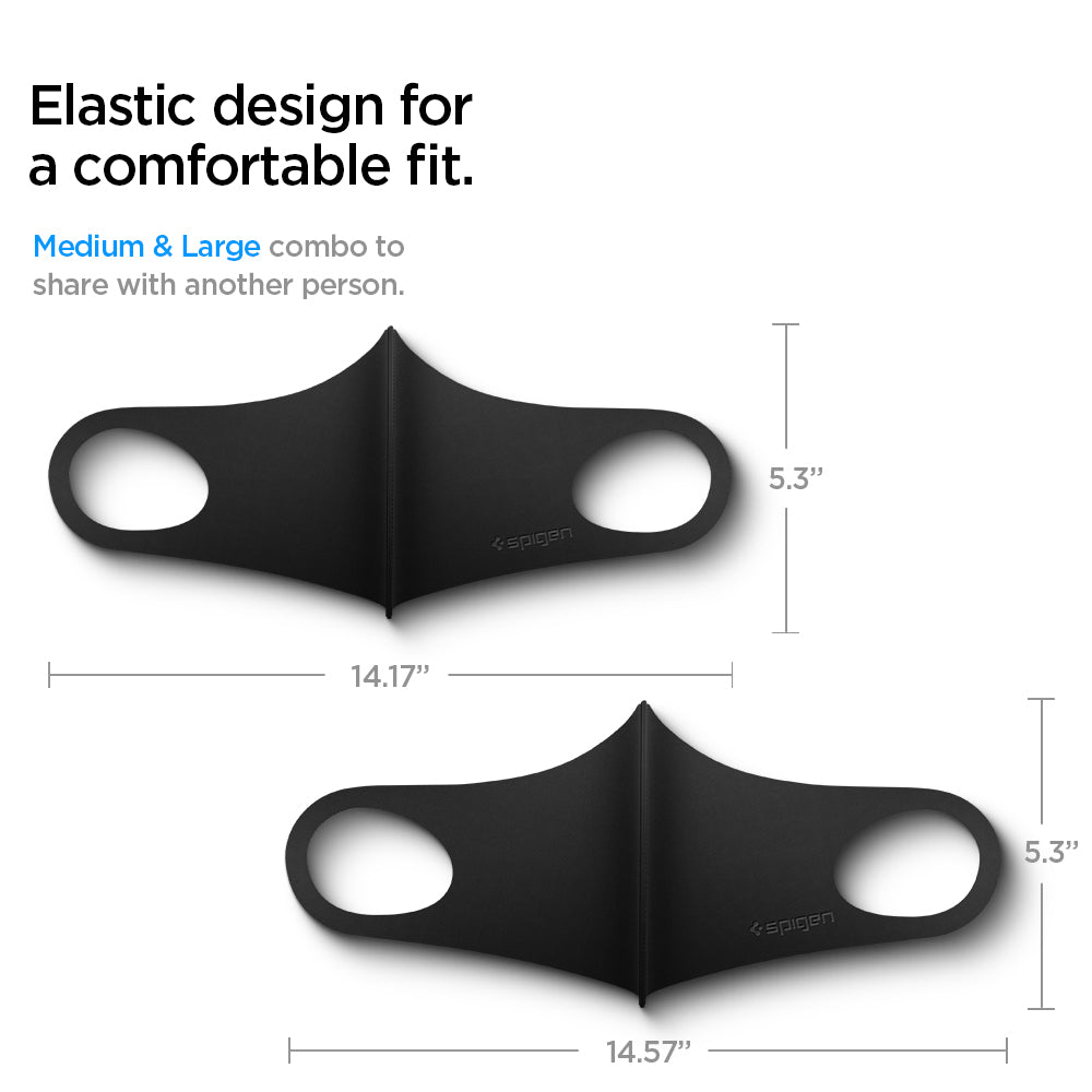 AHP01876 - Air Mask in black showing the elastic design for a comfortable fit, medium & large combo to share with another person L(5.3") x W(14.57")