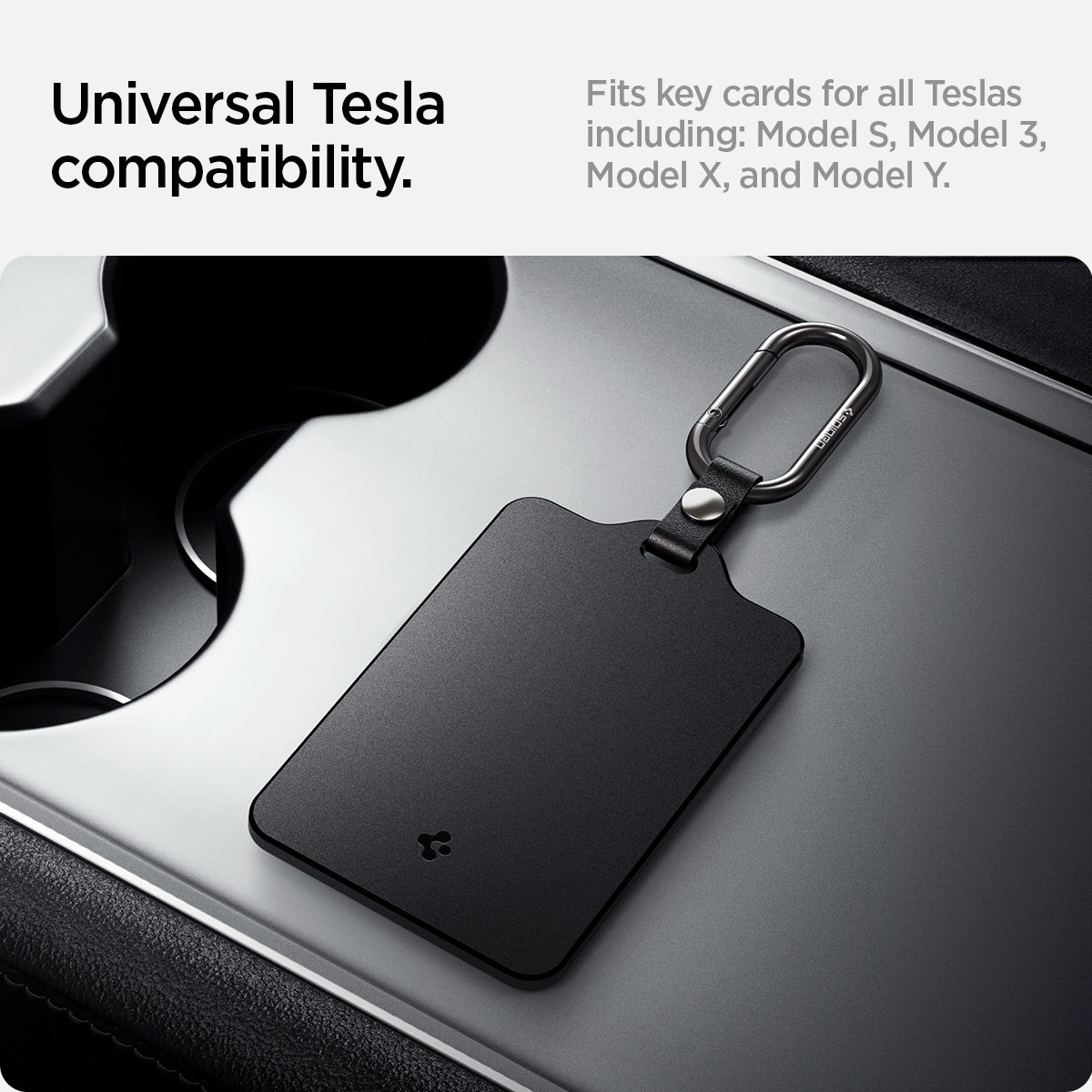 ACP07175 - Tesla Key Card Holder showing the universal tesla compatibility, fits key cards for all teslas including: model S, model 3, model X, and model Y 