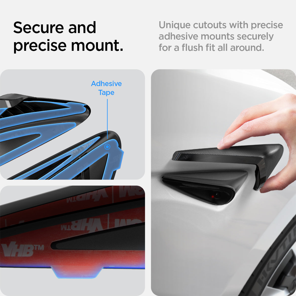 ACP07124 - Tesla Model 3 Highland Front Fender Camera Cover TO410 showing the secure and precise mount, unique cutouts with precise adhesive mounts securely for a flush fit all around