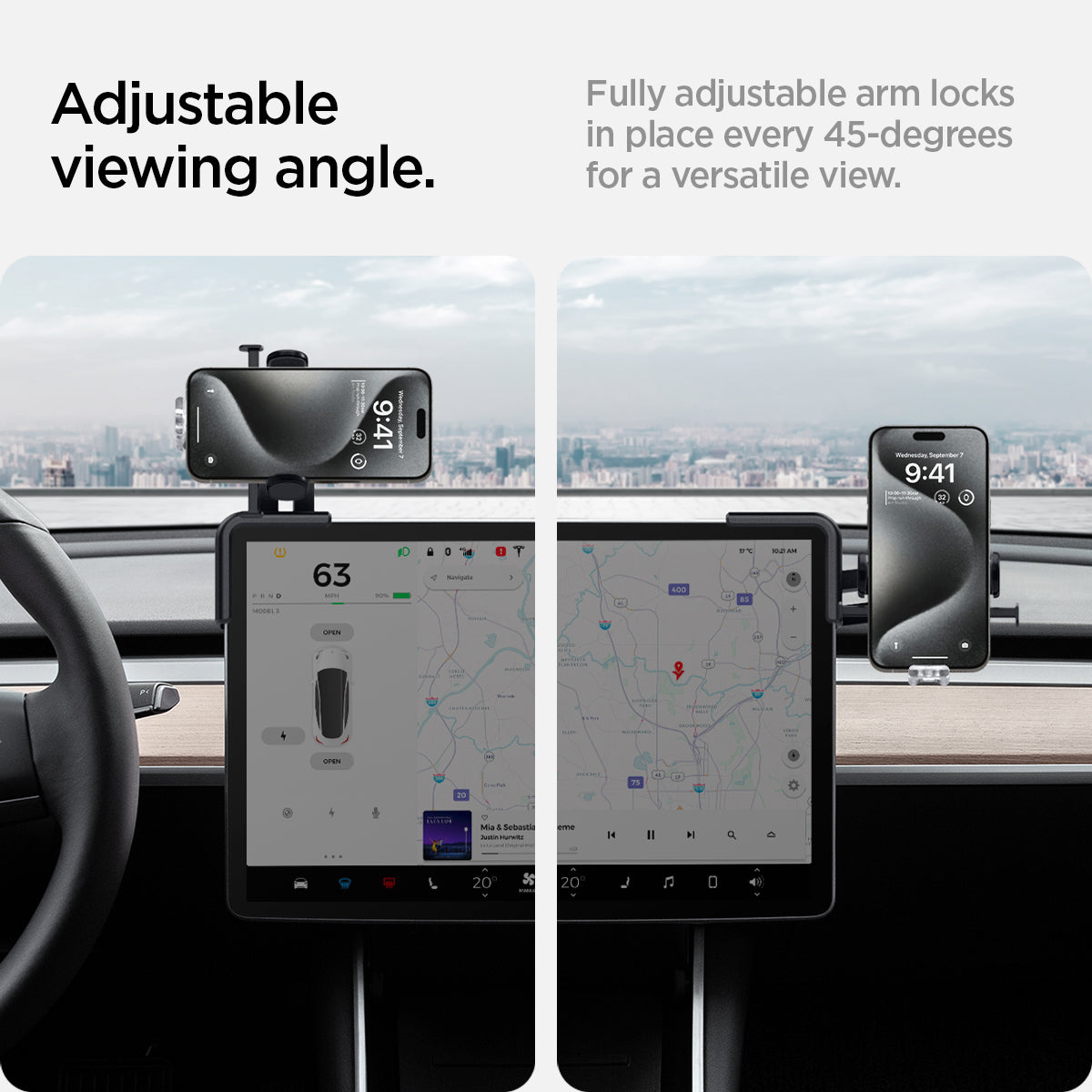 ACP07871 - Tesla Tap Lock Universal Mount ITLST90 in Black showing the adjustable viewing angle