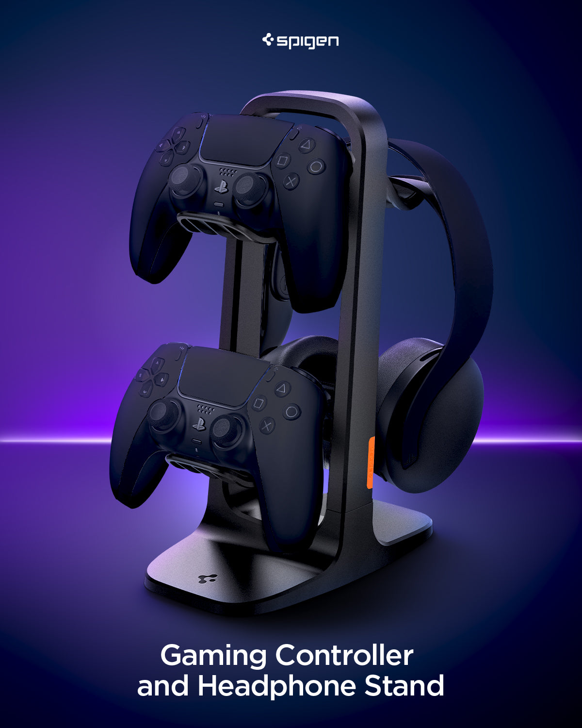 AMP074122 - PlayStation 5 | Controllers & Headphone Stand VG400 in Black showing the gaming controller and headphone stand