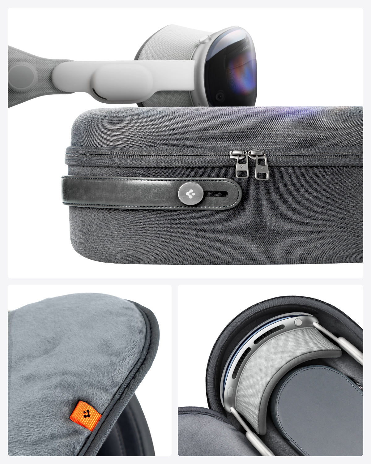 AFA07240 - Apple Vision Pro Klasden Pouch in Charcoal Gray showing the different angles