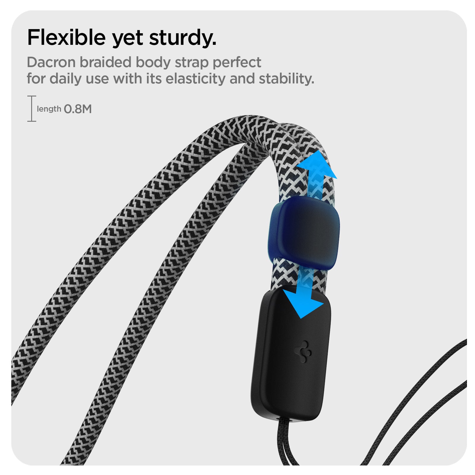 AFA03431 - Universal Wrist Strap in black showing the flexibility yet sturdy, dacron braided body strap perfect for daily use with its elasticity and stability with length 0.8M