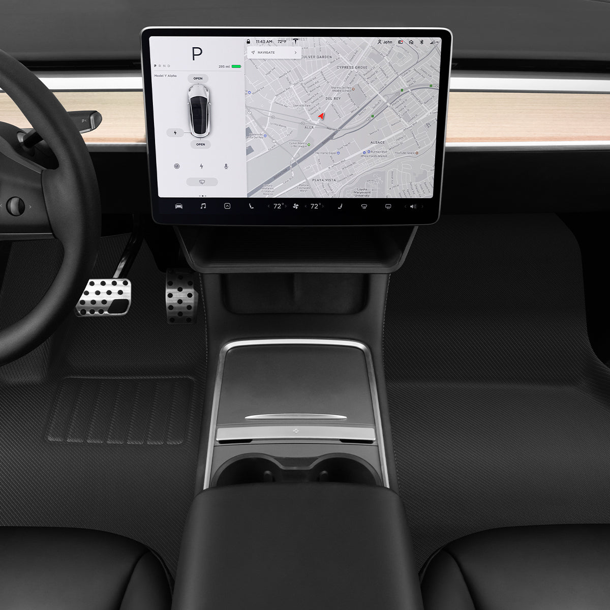 ACP07579 - Tesla Model Y WeatherBloc Floor Mat TLF-Y in Black showing the perfectly installed floor mat on a car floor