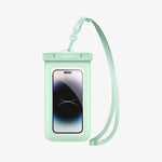 ACS06008 - AquaShield Waterproof Case A601 in Mint showing the front of a device inside a waterproof case with strap attached