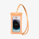 ACS06011 - AquaShield Waterproof Floating Case A610 in Apricot showing the front of a device inside a waterproof case with strap attached