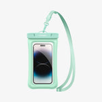 ACS06012 - AquaShield Waterproof Floating Case A610 in Mint showing the front of a device inside a waterproof case with strap attached