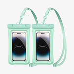 ACS06019 - AquaShield Waterproof Floating Case (2 Pack) A610 in Mint showing the front of two devices inside a waterproof case with strap attached