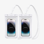 ACS06017 - AquaShield Waterproof Floating Case (2 Pack) A610 in White showing the front of two devices inside a waterproof case with strap attached