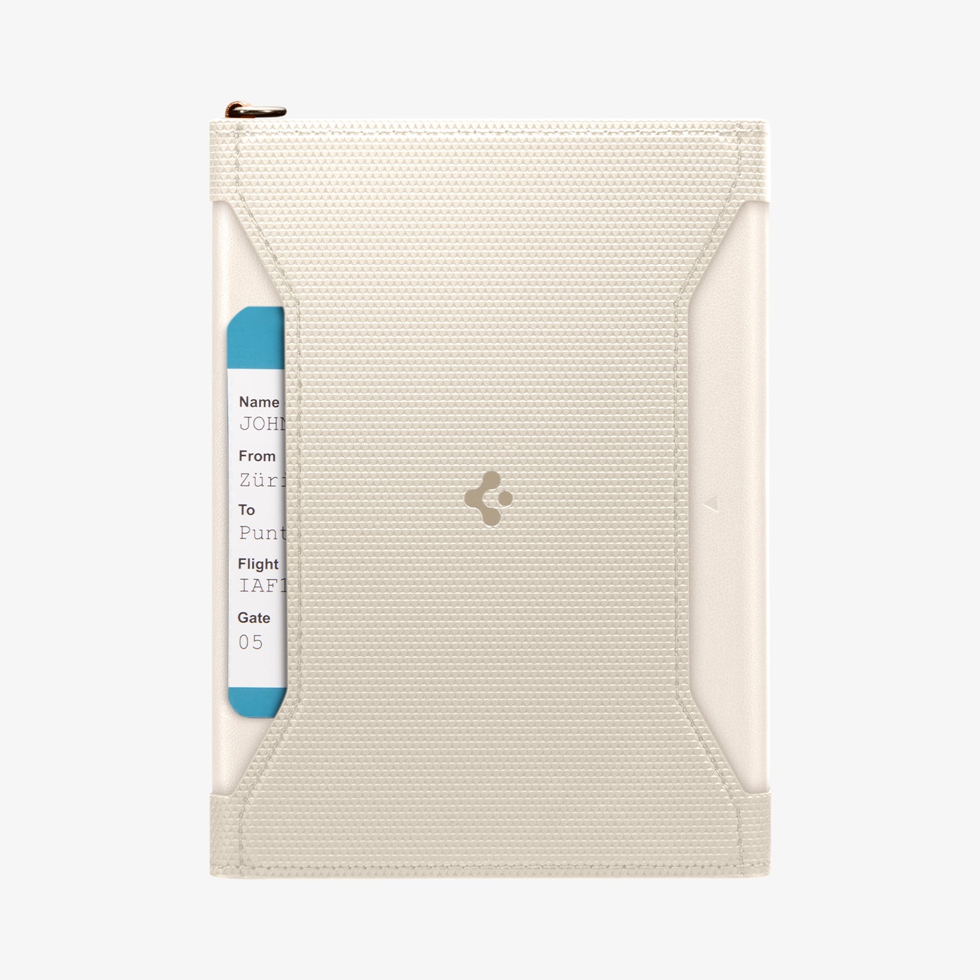 AFA08348 - Passport Holder in Dune Beige showing the front with plane ticket slightly sticking out of slot