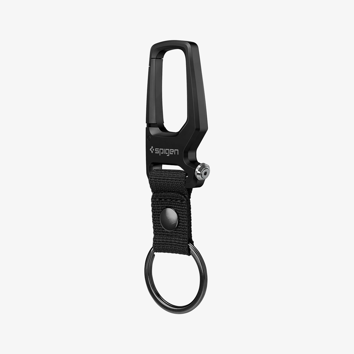 AHP08270 - Carabiner + Keyring in black showing the front, partial side