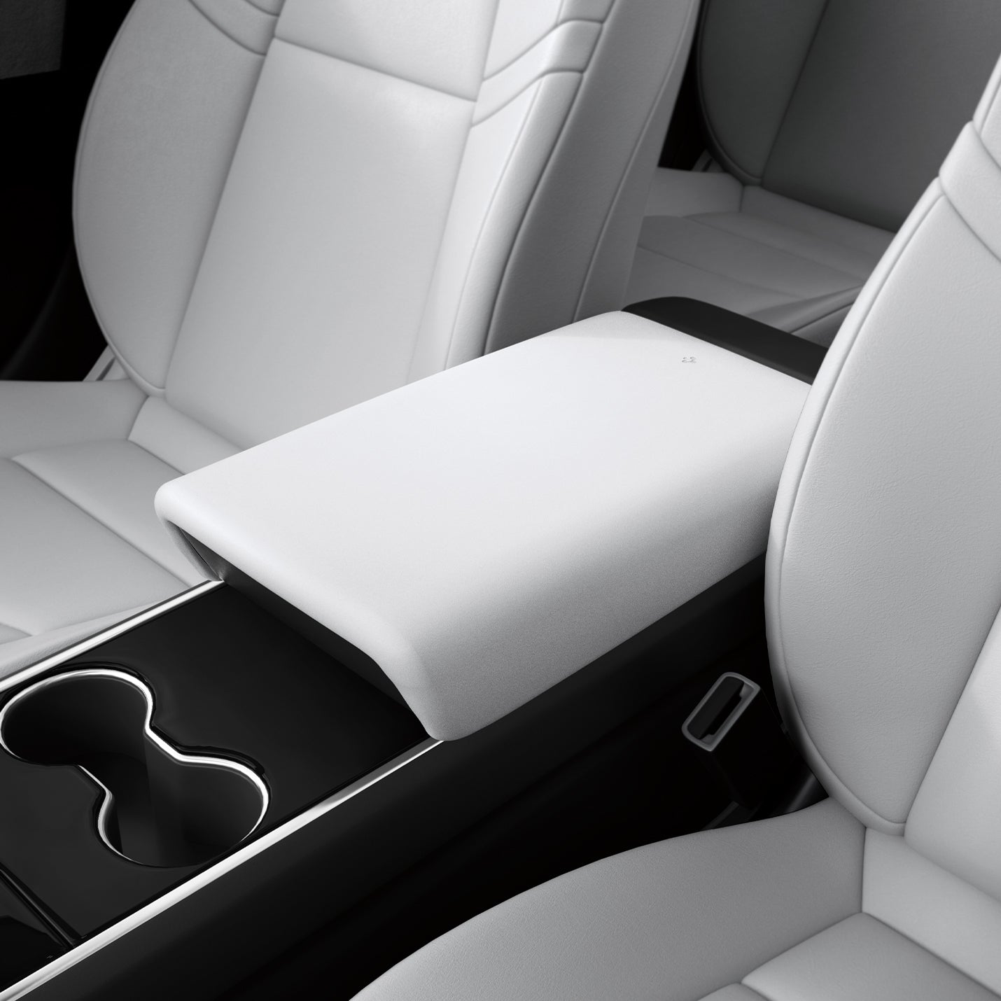 ACP07645 - Tesla Model Y & 3 Armrest Cover TO240 in White showing the cover installed onto armrest inside of car