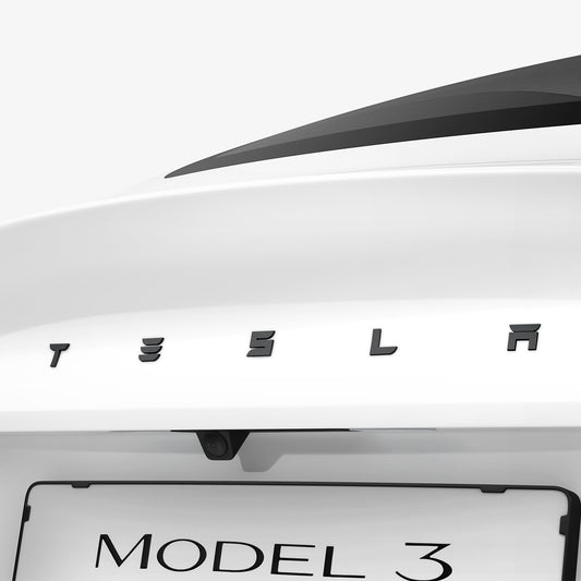 ACP08549 - Tesla Model 3 Highland Rear Emblem Logo Cover TO322H in Black showing the front partial side