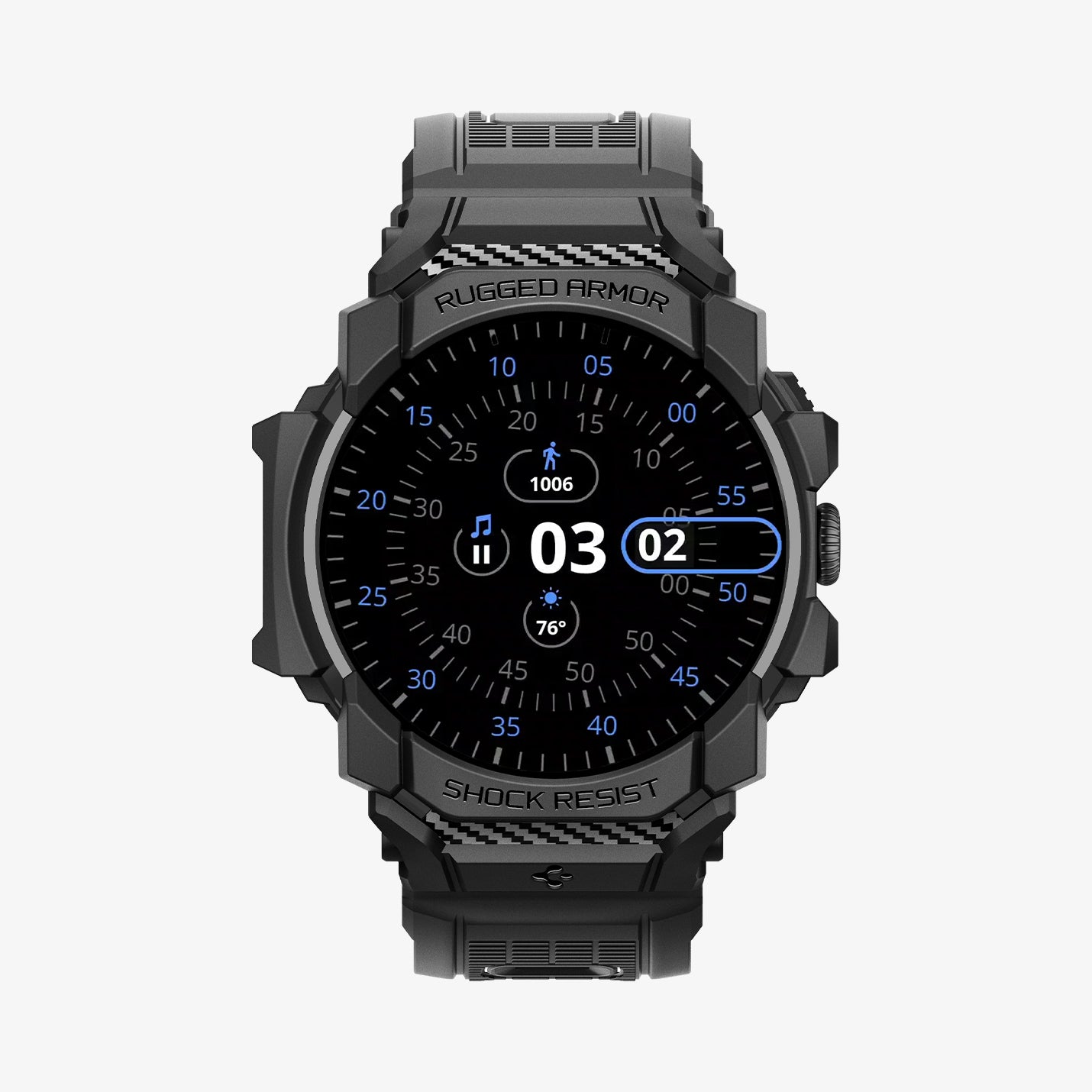 ACS07599 - Pixel Watch 3 (45mm) Case Rugged Armor Pro in Black showing the front and sides