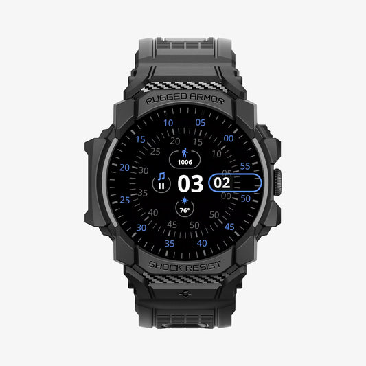 ACS07599 - Pixel Watch 3 (45mm) Case Rugged Armor Pro in Black showing the front and sides